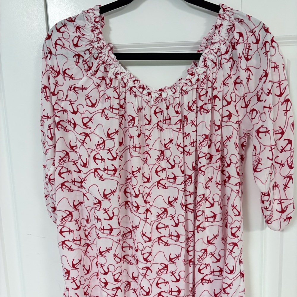 grand & greene White Top with Red Anchor Print